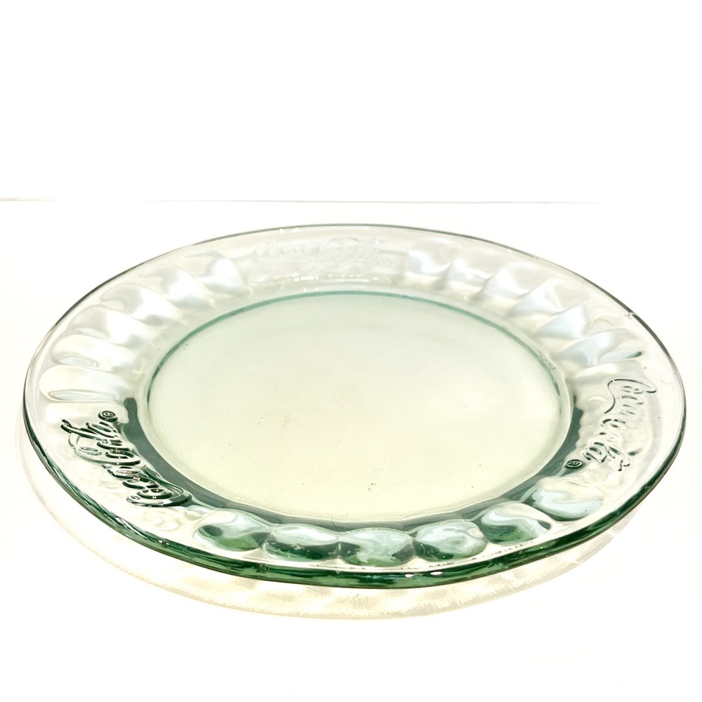 Coca Cola Tinted Green Clear Glass Dessert Plate Collectable Decor Barware Logo